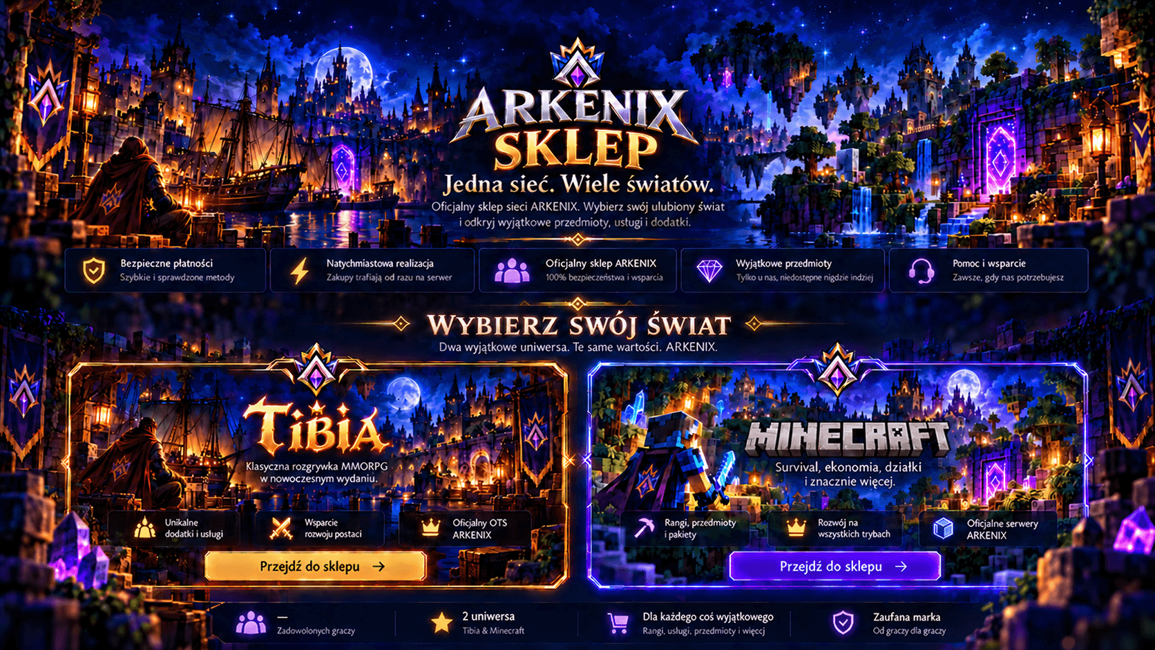 ARKENIX Sklep. Jedna sieć, dwa uniwersa: Tibia oraz Minecraft.